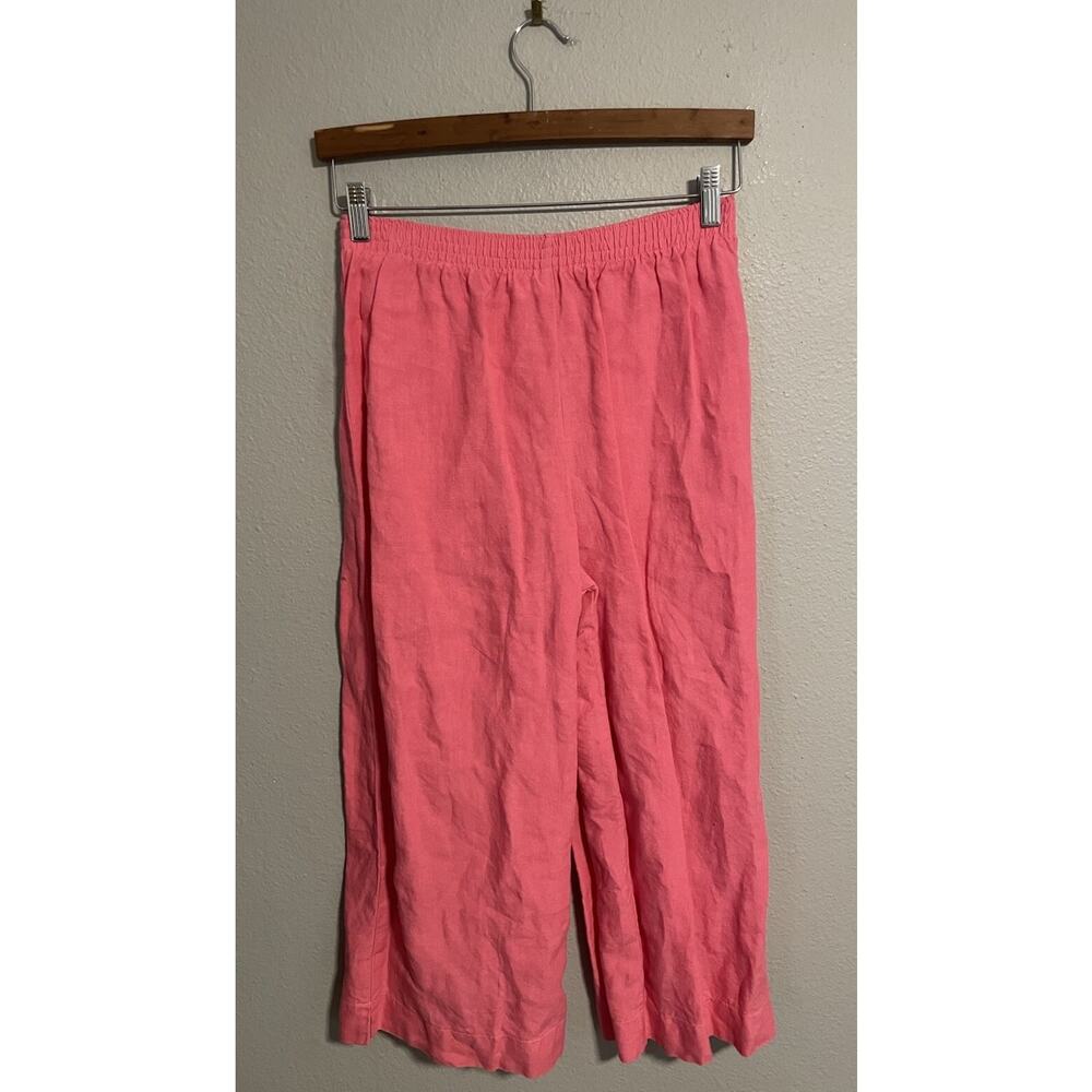 Vintage Womens Pants Medium Pink Linen Pull On Wide Leg Lagenlook Coastal 90s
